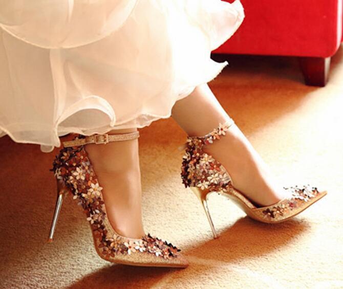 Elegant Botanica Sequin Blossom Bridal Heels for Chic Events