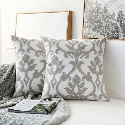 Gray Cotton Pillow Cover with Exquisite Embroidery - Versatile Home Decor Accent