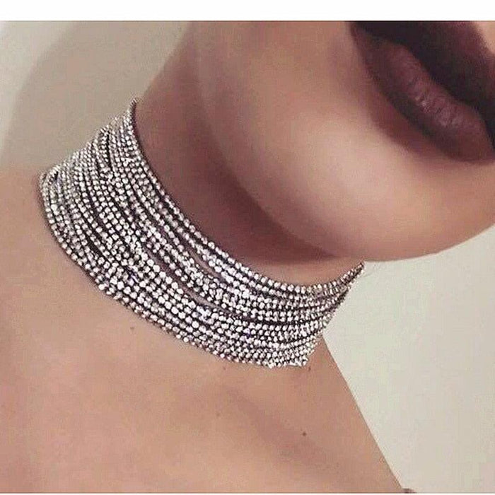 Luxury Botanica Rhinestone Choker Necklace with Layered Crystal Design for Chic Elegance