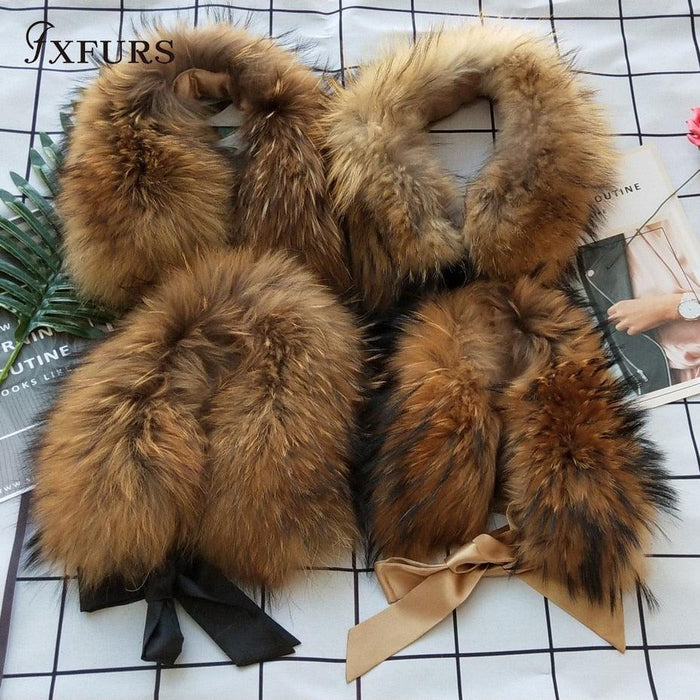 Elegant Winter Chic Raccoon Dog Fur Ribbon Stole