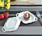 Embossed White Pottery Serving Tray with Elegant Dual Handles