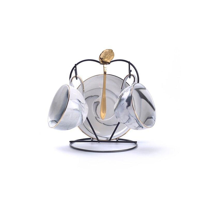 Elegant Marbled Porcelain Tea Set: Luxurious Set for Tea Enthusiasts