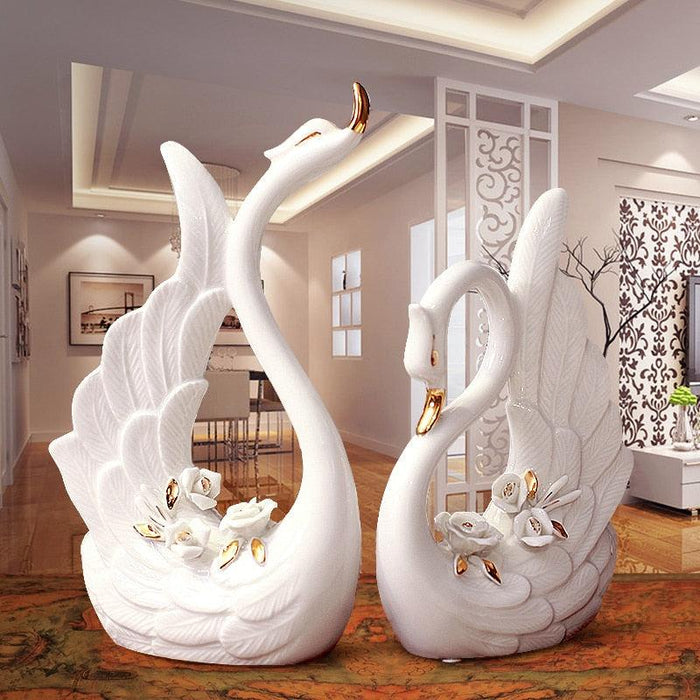 Graceful Swan Couple Ceramic Art Pieces: Handcrafted Elegance for Your Home