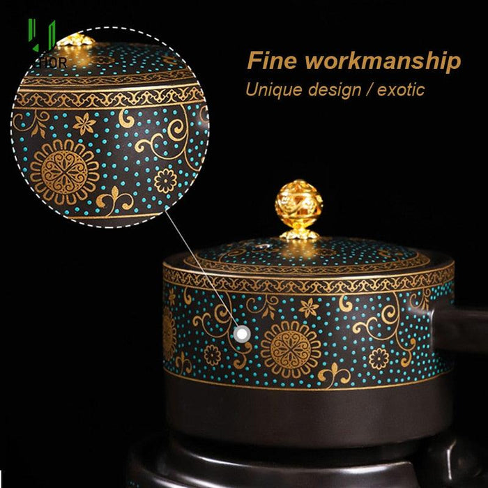 Elegant Ceramic Tea Set with Rotating Teapot and Anti-Scald Innovation