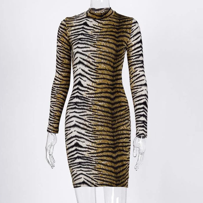 Leopard Majesty: Sheath Silhouette Mini Dress for Autumn Elegance