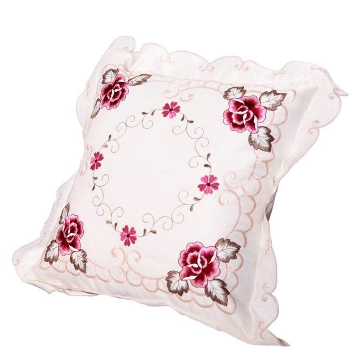 Chic Floral Embroidered Cushion Cover