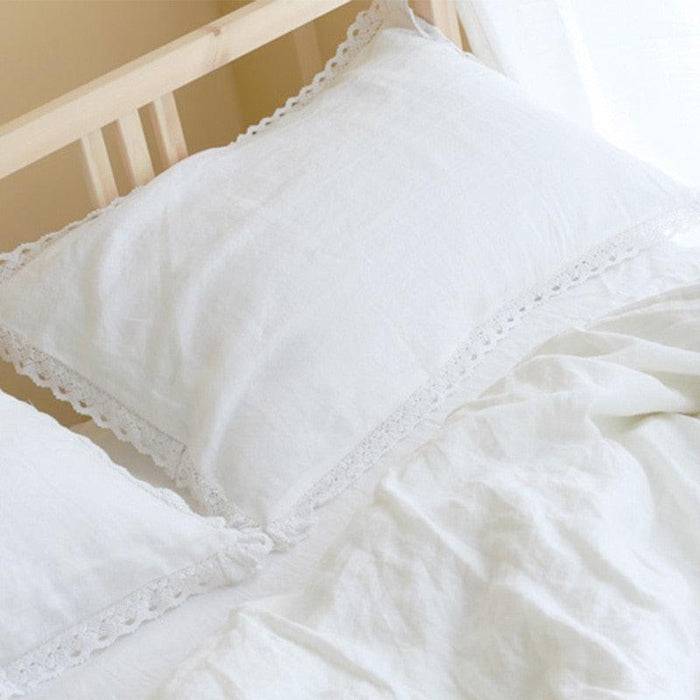 Elegant Ruffled Eyelet Embroidered Linen Pillowcase - Premium French Bedding for a Luxurious Touch