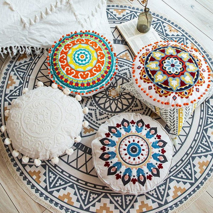 Moroccan-Inspired Circular Pillow Cover with Elegant Embroidery for Stylish Home Upgrade
