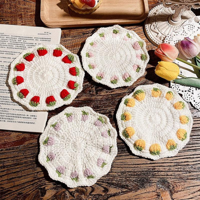 Strawberry Yarn Cup Coaster - Cute and Functional Home Decor Piece