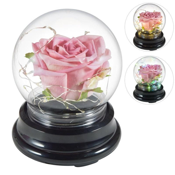 Eternal Radiance LED Rose Dome - Enchanting Preserved Flower with Illuminating LED Glow