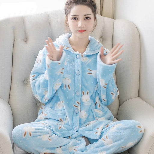 Cozy Cartoon Print Women's Winter Flannel Pajama Set