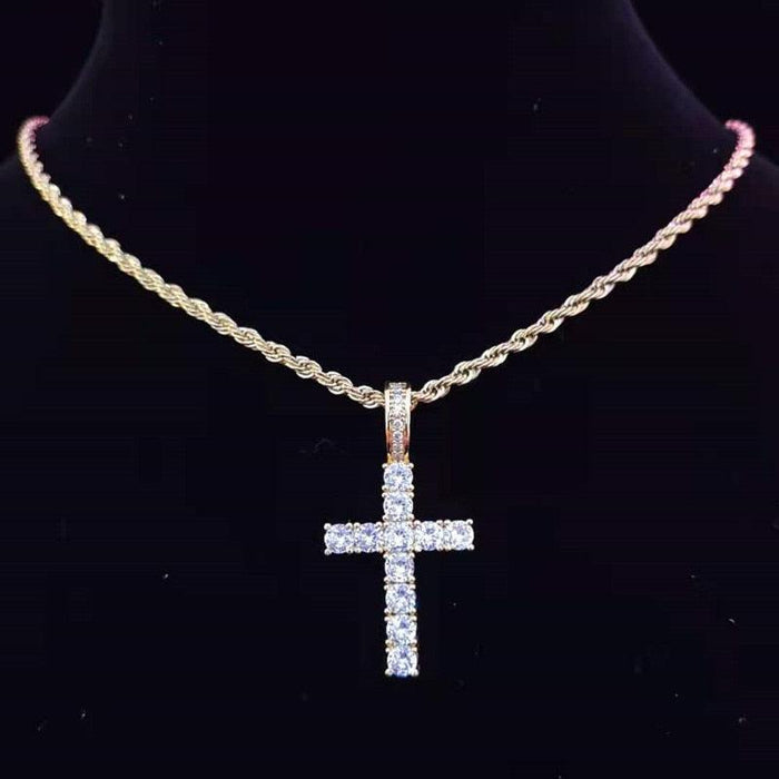 Dazzling Zircon-Studded Cross Necklace Set with Glamorous Bling Accents