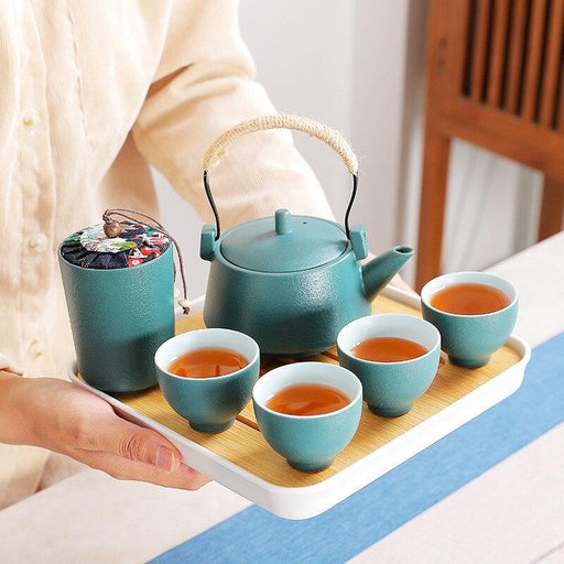 Japanese Zen Tea Set for Travelers - Handcrafted Teapot and Bamboo Cups