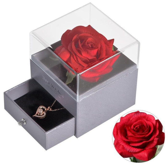 Timeless Elegance: Preserved Rose Jewelry Box Gift Set with Complimentary Necklace