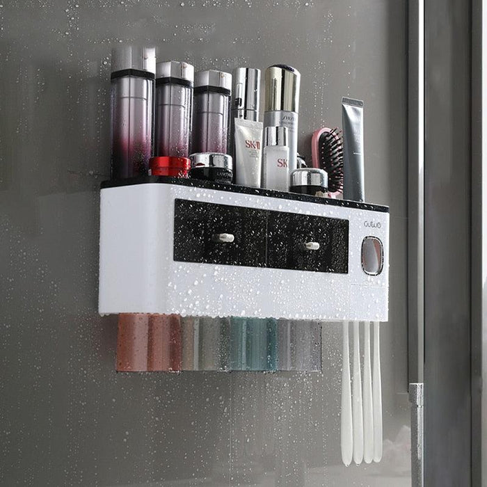 Magnetic Toothbrush and Toothpaste Storage System - Elegant Dustproof Organizer for Modern Bathrooms