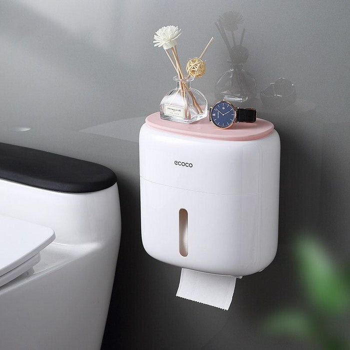 Bathroom Caddy with Wall-Mounted Phone Holder and Paper Dispenser