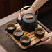 Japanese Tea Set in Black Pottery with Travel Bag: Perfect for Tea Lovers on the Move