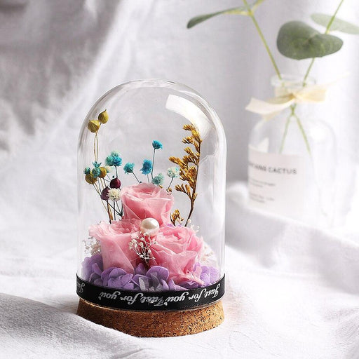 Eternal Rose Blossom Encased in Wooden Base with Glass Dome