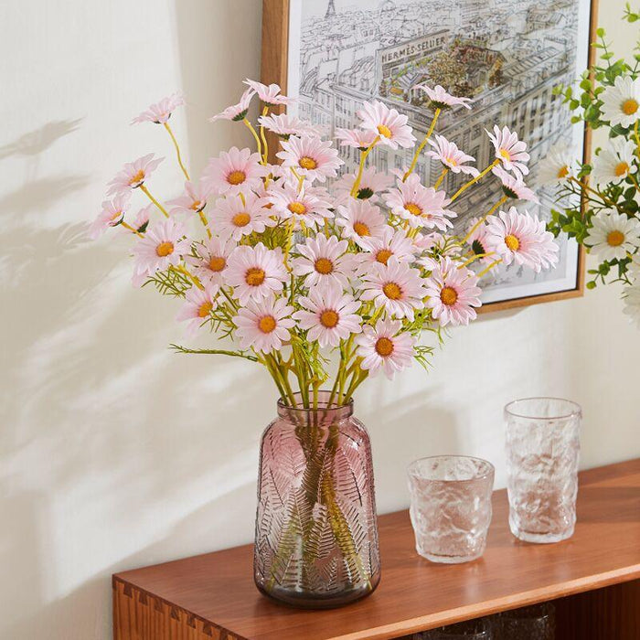 Elegant Pink Daisy Silk Flower Collection - Set of 5 Stems, 50cm Tall - Perfect for Vase Decoration