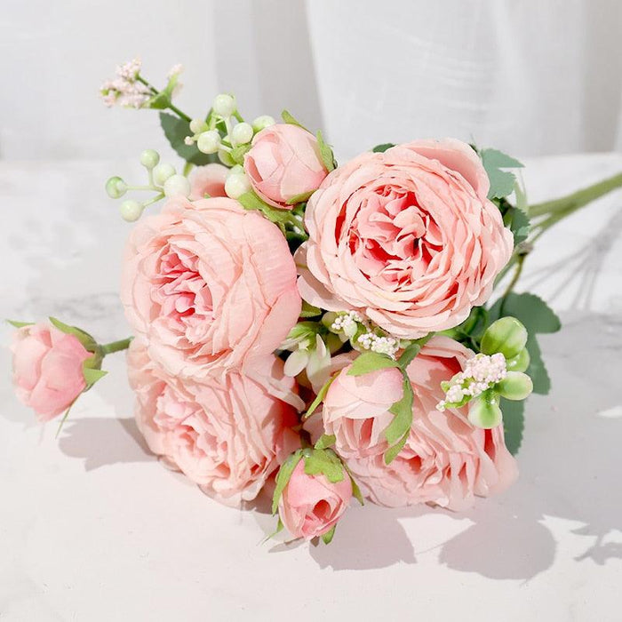 Stunning Lifelike Pink Peony Silk Floral Bouquet - Ideal for Weddings and Creative Projects