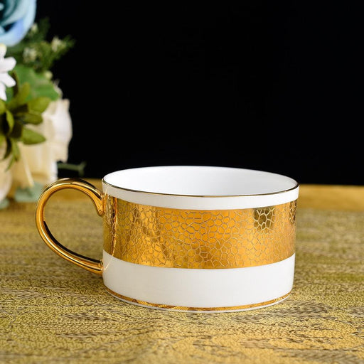 Elegant Gold Relief Bone China Coffee Mug and Saucer Set for a Luxurious Sip