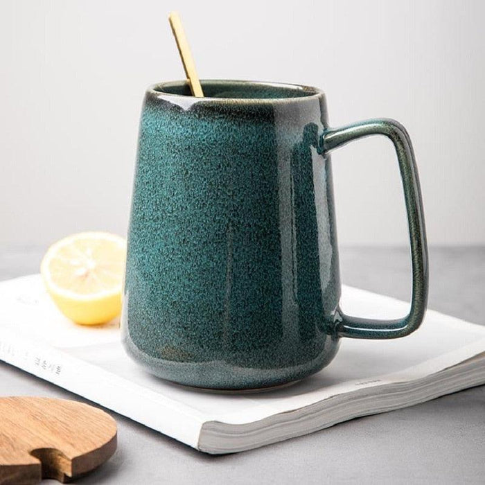 European Vintage Ceramic Coffee Mug Set with Spoon - 700ml for Hot Drinks
