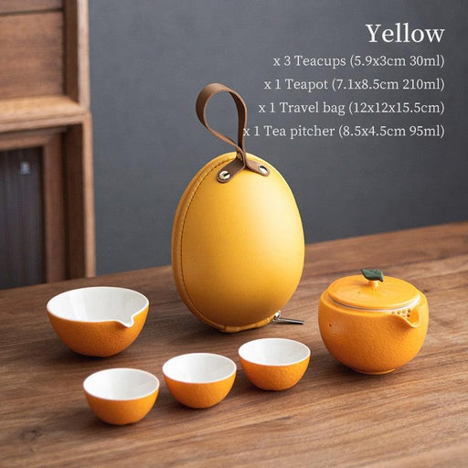 Orange Ceramic Travel Tea Set with Teapot, Cups, and Pitcher - Elevate Your Tea Experience On-the-Go