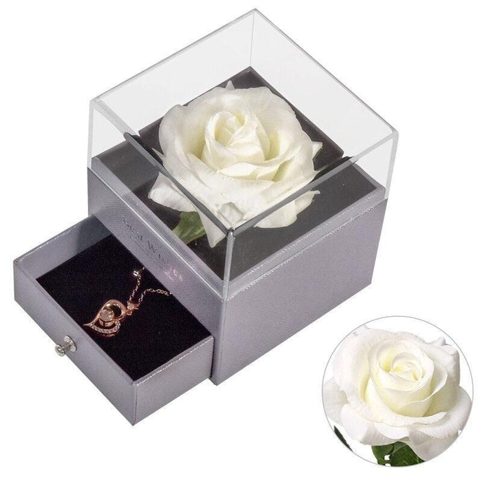 Timeless Elegance: Preserved Rose Jewelry Box Gift Set with Complimentary Necklace