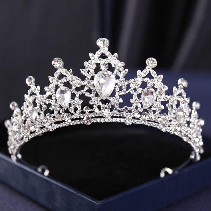 Silver Rhinestone Crown Tiara - Exquisite Hair Accessory for Elegant Occasions