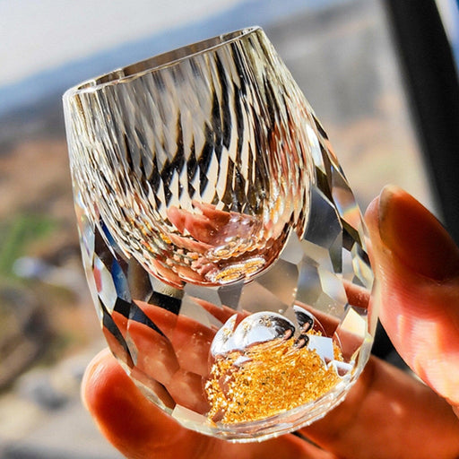 Elegant Gold Foil Diamond Cut Shot Glass - 15ml Luxe Edition