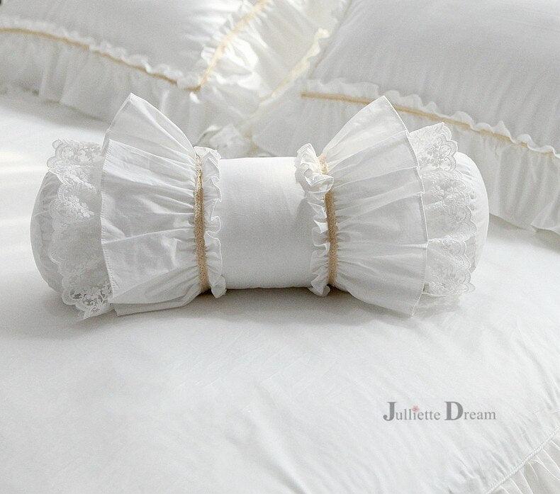 European Candy Style Embroidered White Cushion with Princess Ruffle Lace