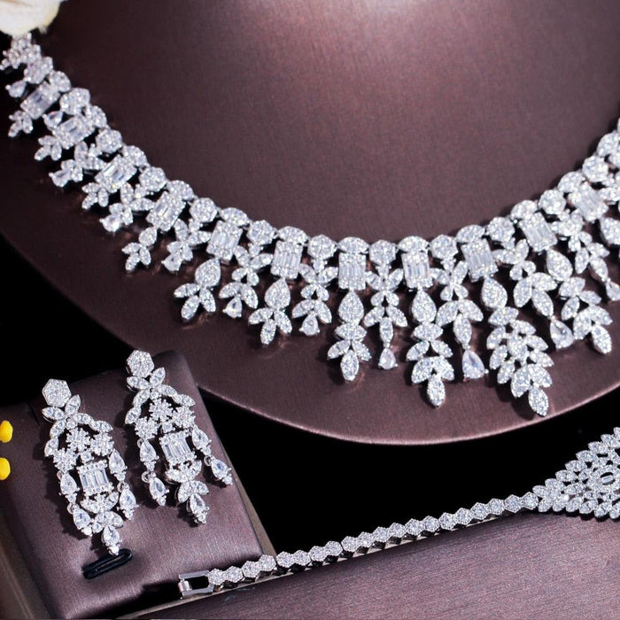 Luxurious White Gold Bridal Jewelry Set with Exquisite Tassel Details