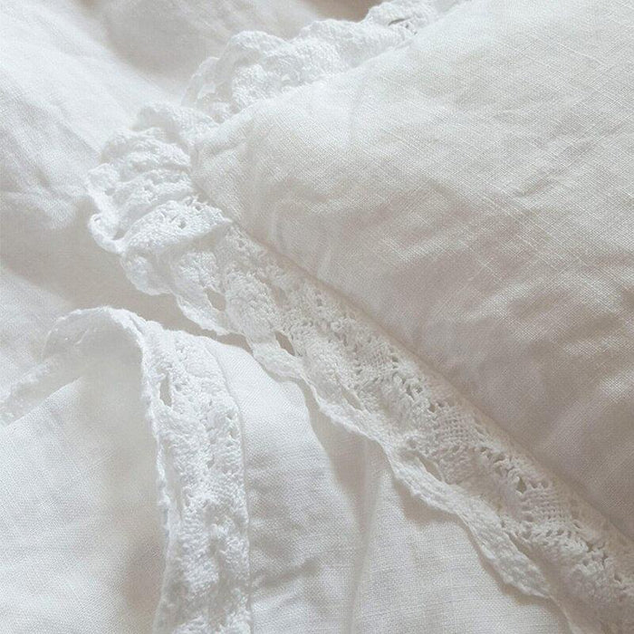 Elegant Ruffled Eyelet Embroidered Linen Pillowcase - Premium French Bedding for a Luxurious Touch