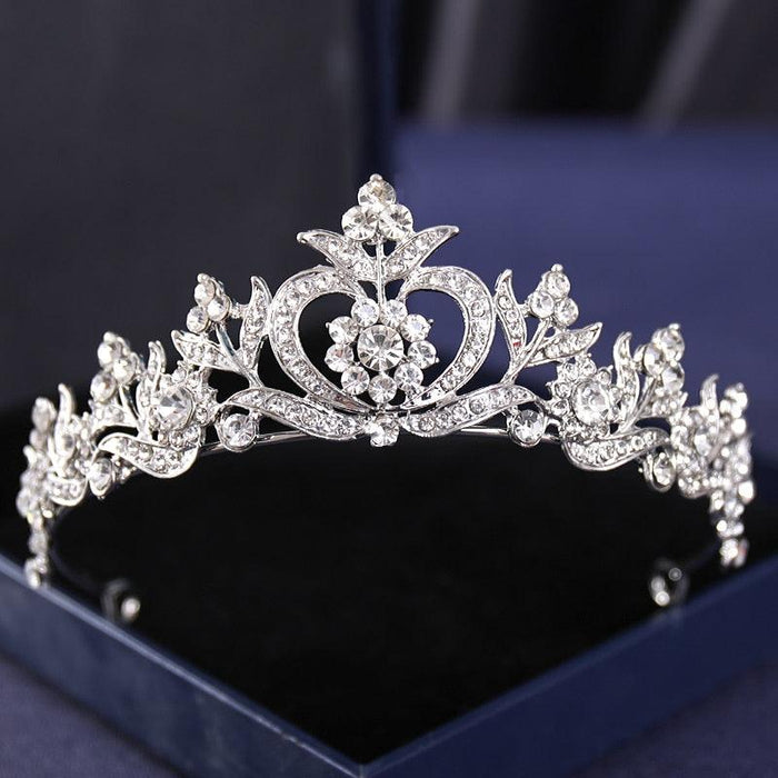 Silver Rhinestone Crown Tiara - Exquisite Hair Accessory for Elegant Occasions