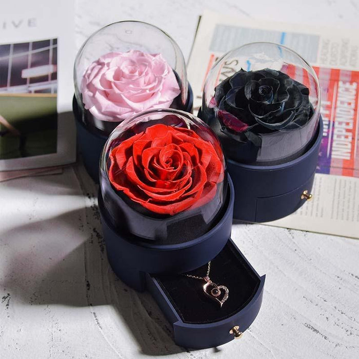 Timeless Elegance: Preserved Rose Jewelry Box Gift Set with Complimentary Necklace