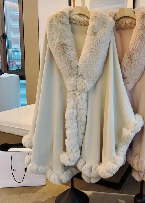 Opulent V Lapel Faux Rex Rabbit Fur Winter Cape for Women