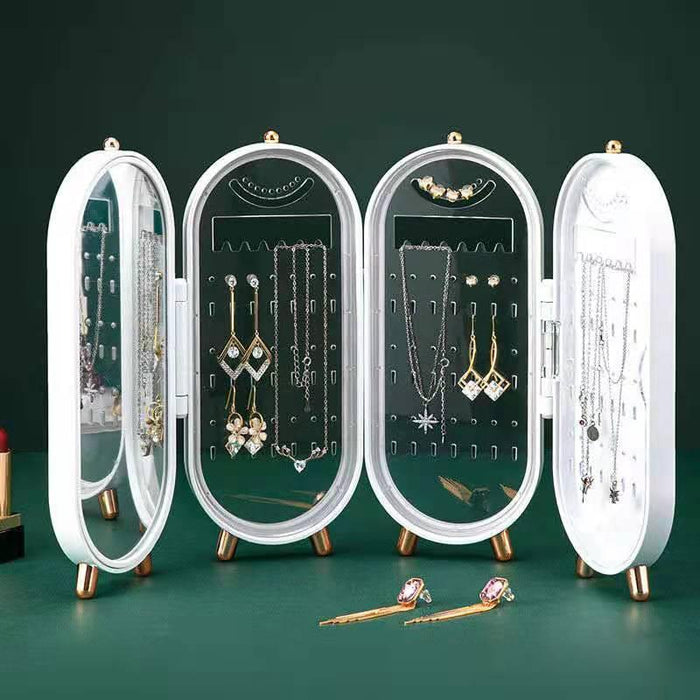 153-Hole Transparent Jewelry Organizer Stand with Collapsible Screen