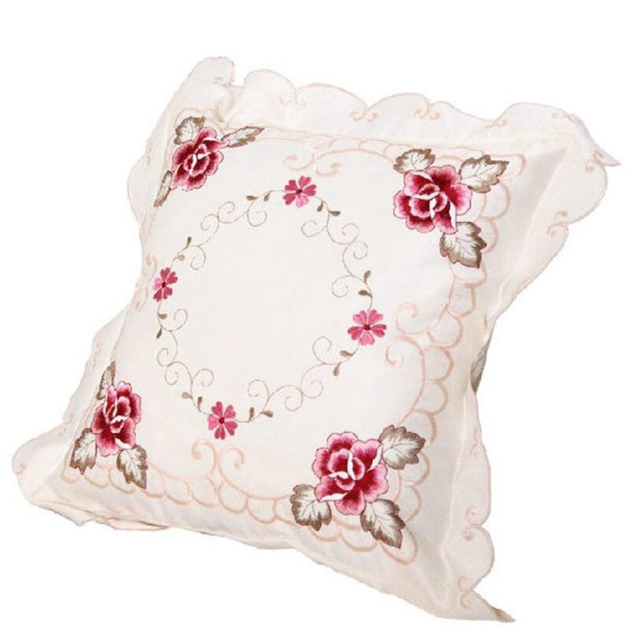 Elegant Floral Embroidery Pillow Cover