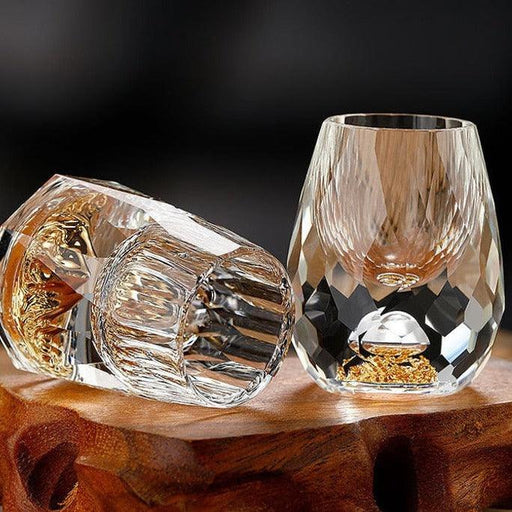 Golden Adorned Crystal Shot Glasses - Set of 2 with Elegant Design