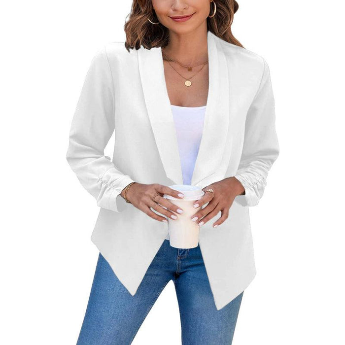 Modern Women's Ruched Cuff Open Front Crop Blazer