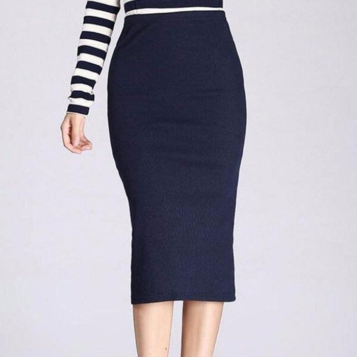 Elegant Wool Rib Knit Midi Skirt for Winter Chic