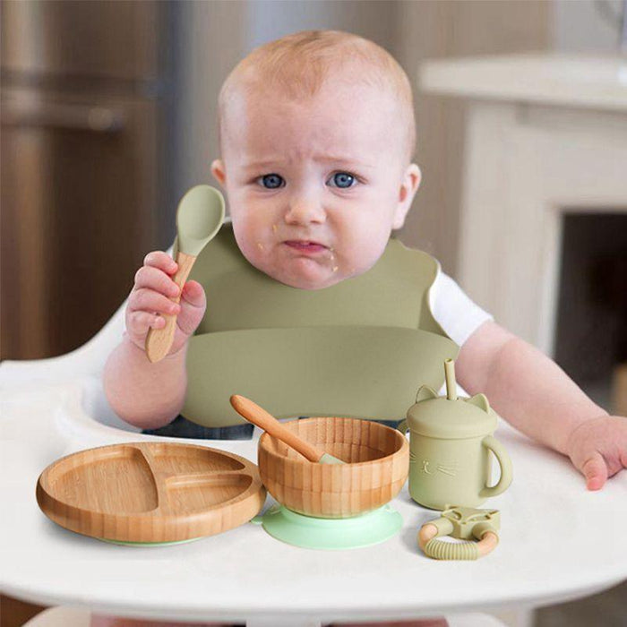 Bamboo Wood Children's Suction Plate Bundle - 7-Piece