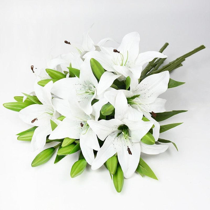 Real Touch White Lily Artificial Flowers Set of 5 - Bouquet Enhancer