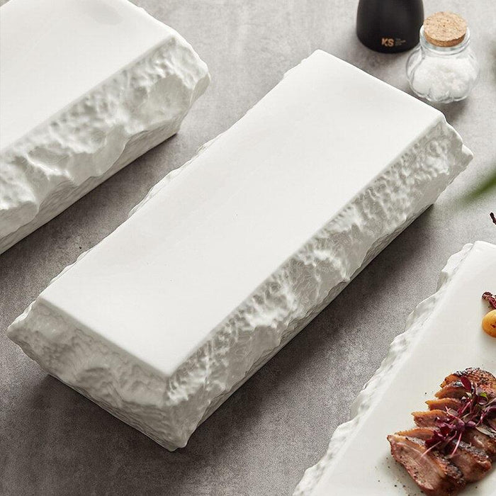 Elegant Rectangular White Stone Plate Set - Sophisticated Dining Upgrade
