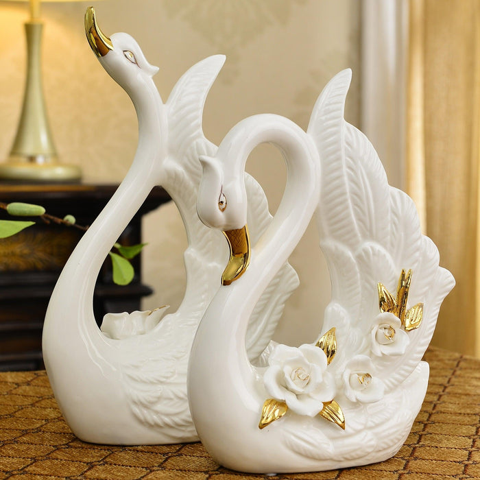 Graceful Swan Couple Ceramic Art Pieces: Handcrafted Elegance for Your Home