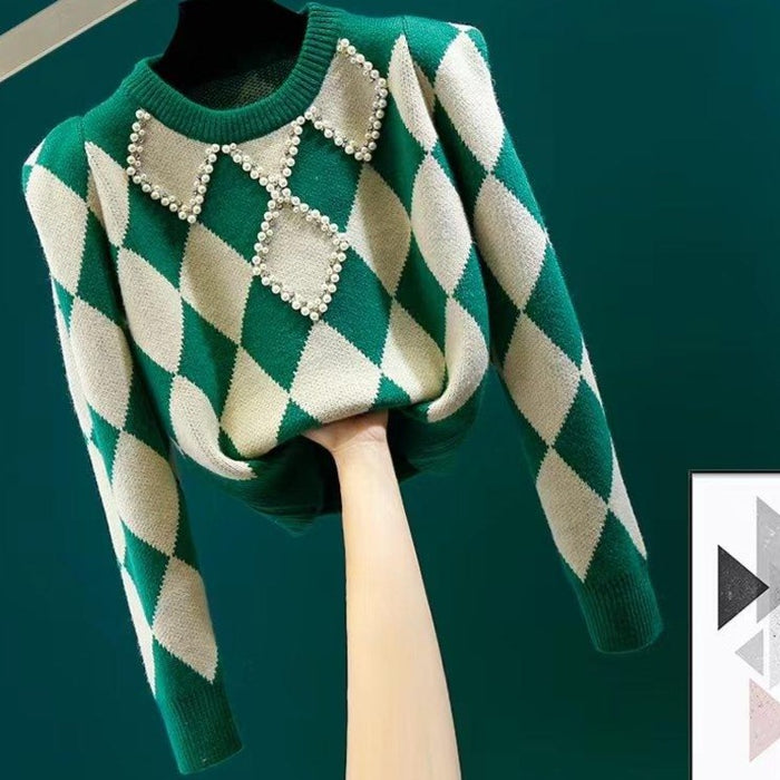 Autumn Splendor Diamond Embellished Sweater | Korean Fashionista's Delight