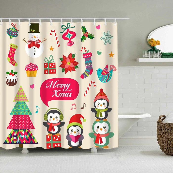 Festive Christmas Shower Curtain Set with Santa and Snowman Designs