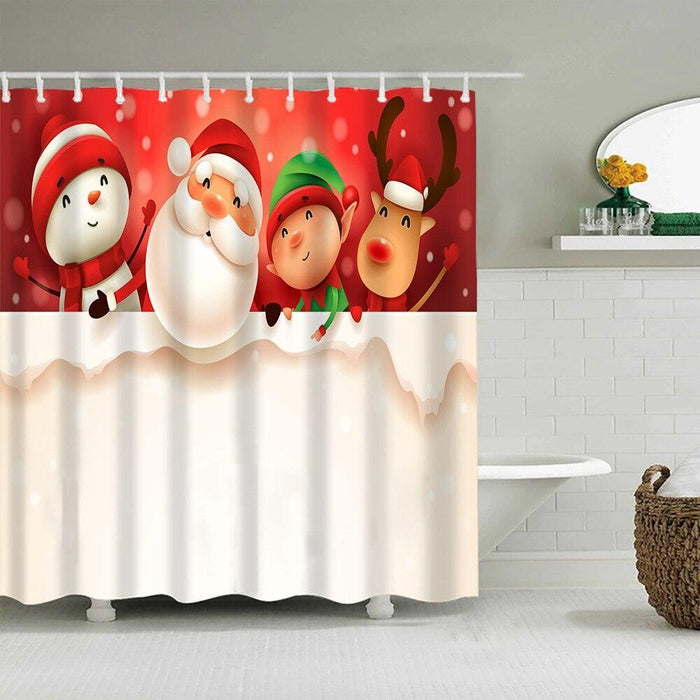 Festive Christmas Shower Curtain Set with Santa and Snowman Designs