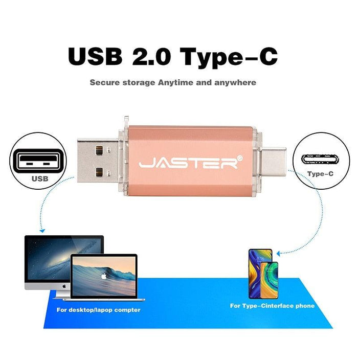 Premium 2-in-1 Type-C USB Flash Drive - Golden Metal Design with High-Speed Data Transfer and Enhanced Security