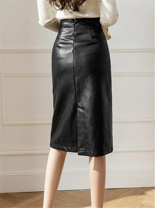 Sophisticated Black Faux Leather Midi Skirt: Luxe Pencil Style